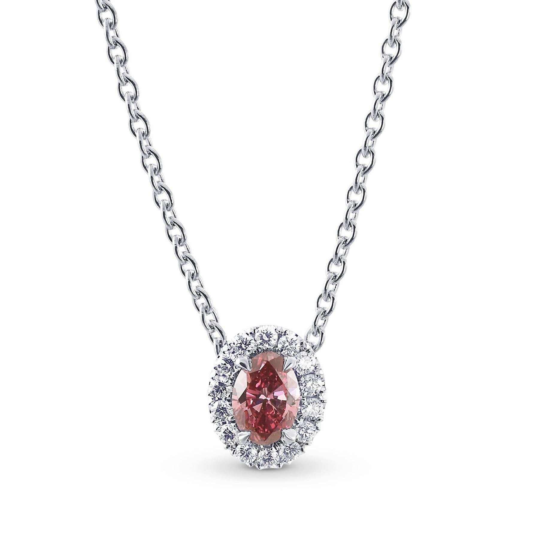 Fancy Deep Purplish Pink Oval Diamond Halo Pendant