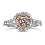 Argyle Fancy Brownish Pink Round Diamond Double Halo Ring