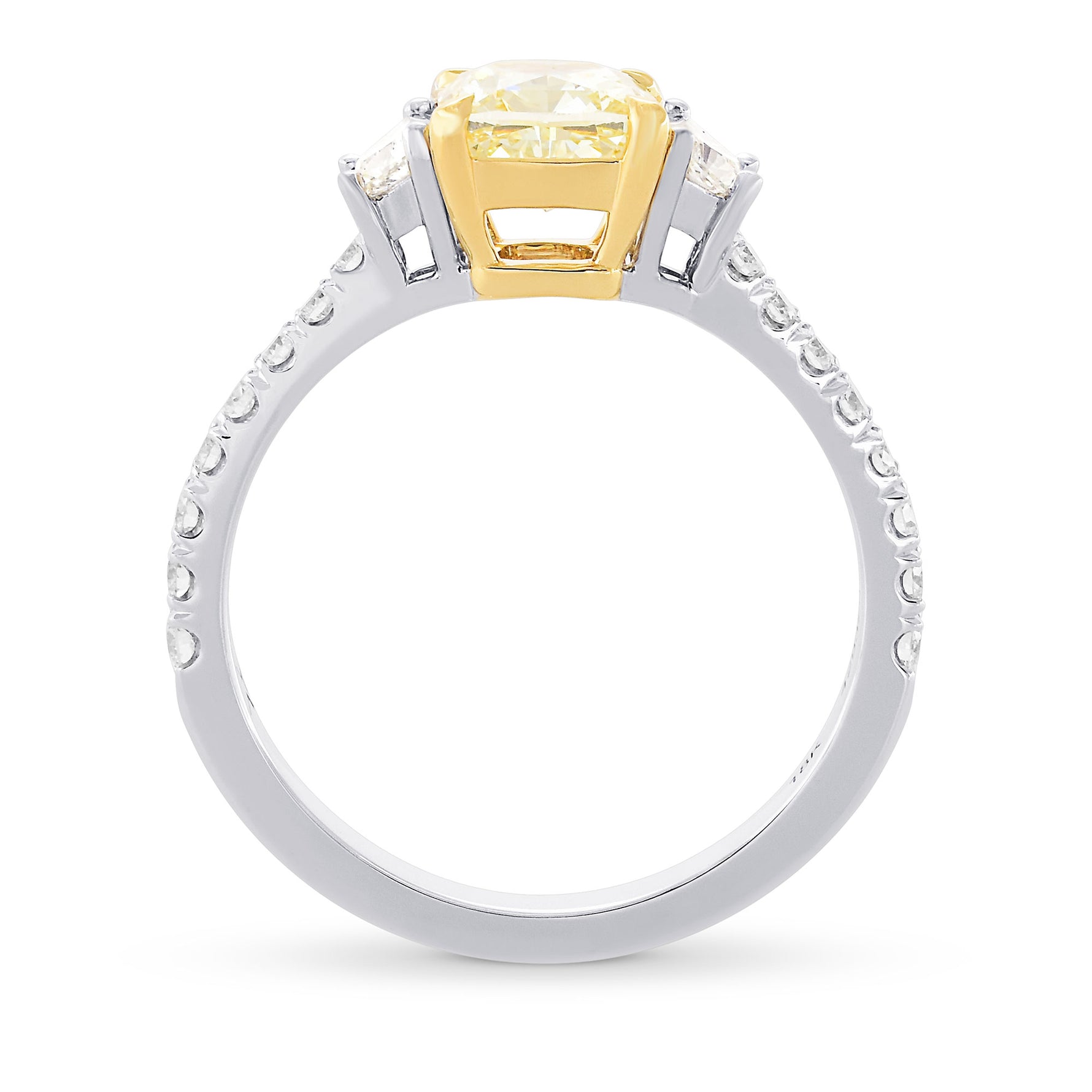 Fancy Light Yellow Cushion Diamond 3 Stone Ring