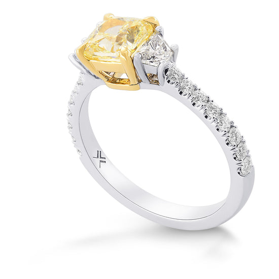 Fancy Light Yellow Cushion Diamond 3 Stone Ring