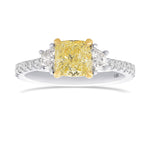 Fancy Light Yellow Cushion Diamond 3 Stone Ring