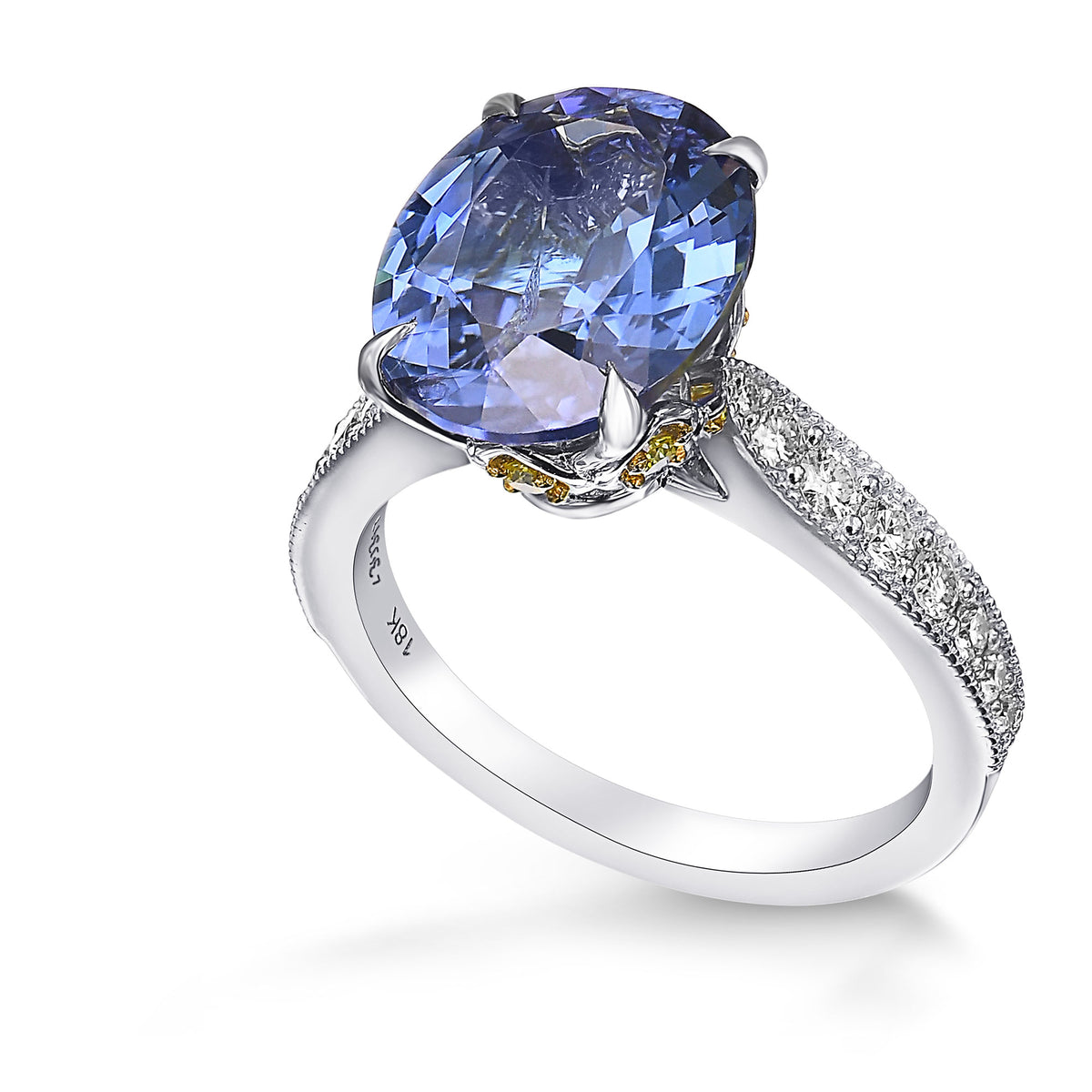 Oval Blue Tanzanite Side-stone Ring