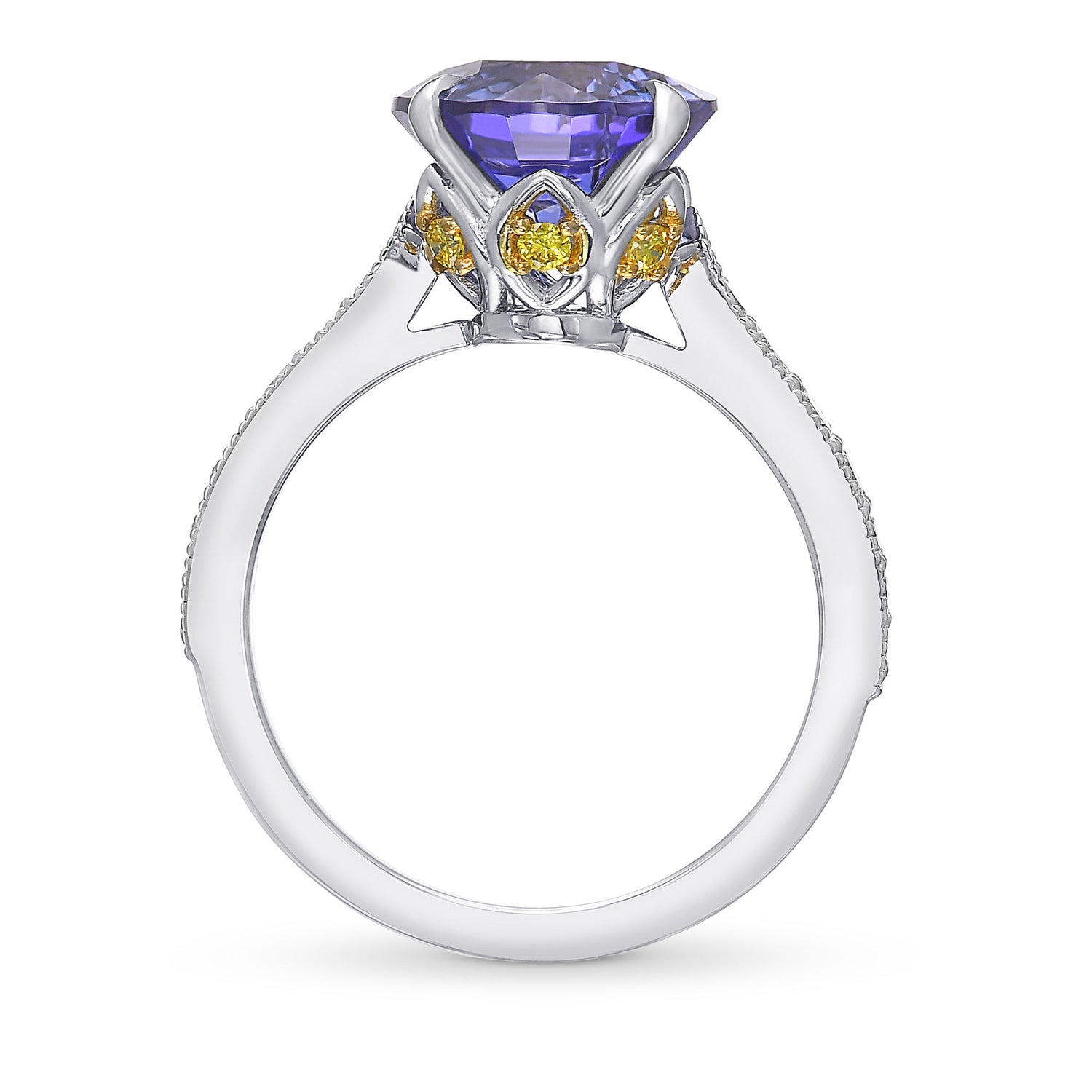 Oval Blue Tanzanite Side-stone Ring
