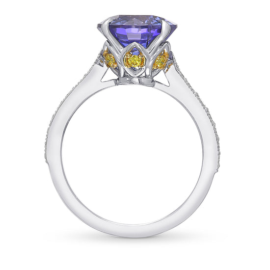 Oval Blue Tanzanite Side-stone Ring