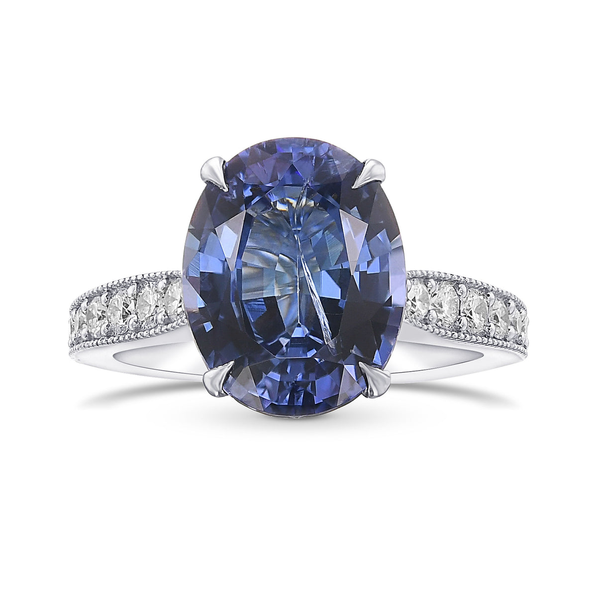 Oval Blue Tanzanite Side-stone Ring