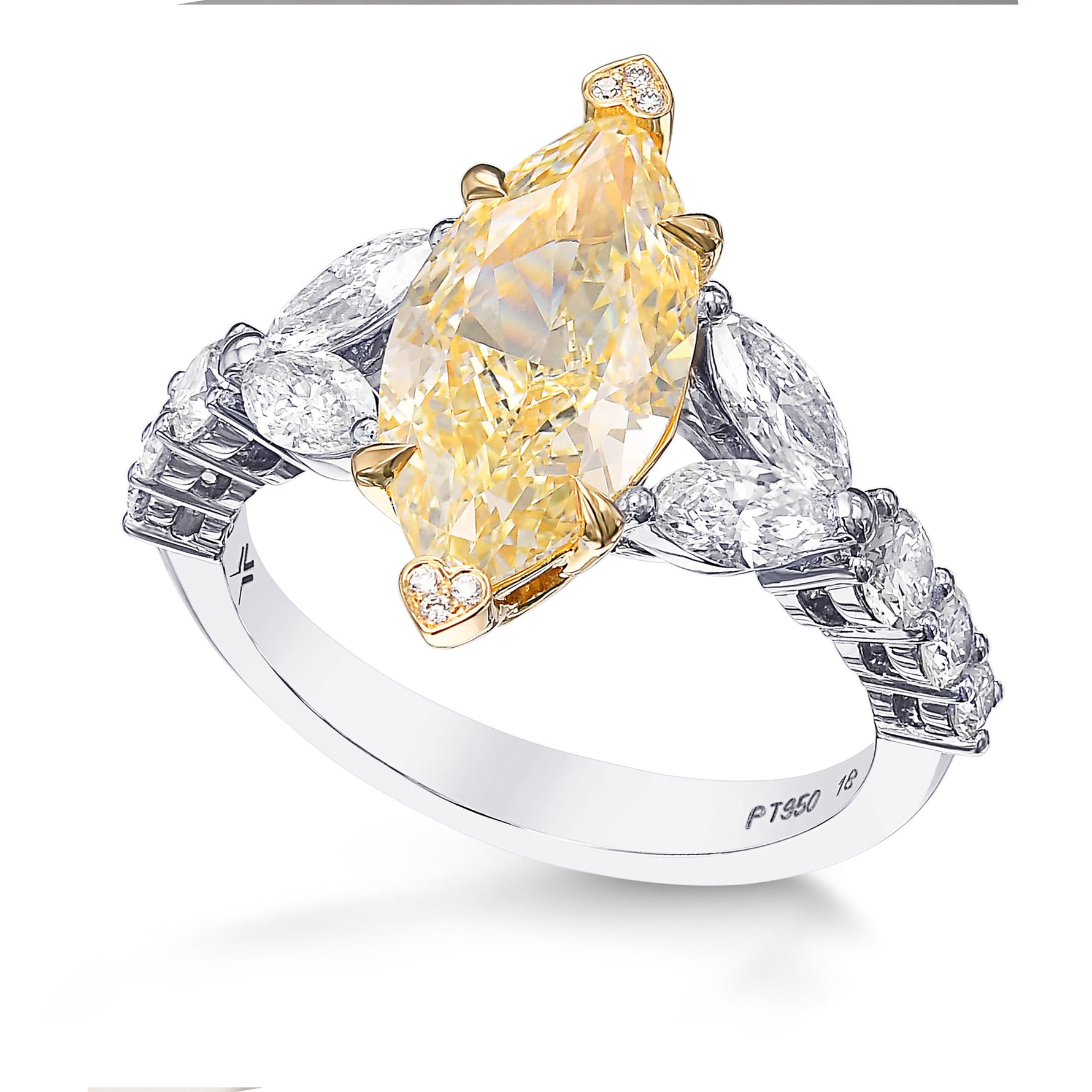 Light Yellow Marquise Side Stone Diamond Ring