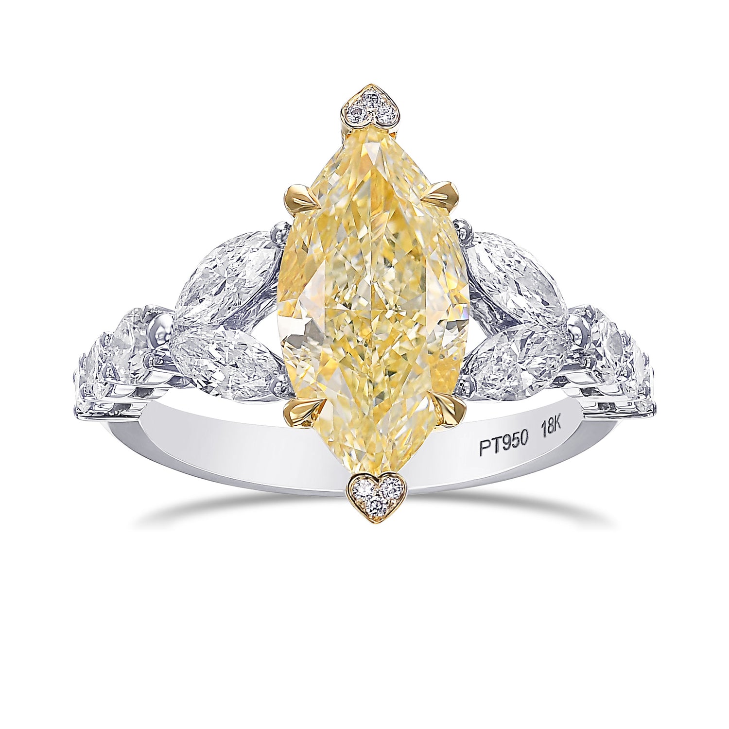 Light Yellow Marquise Side Stone Diamond Ring