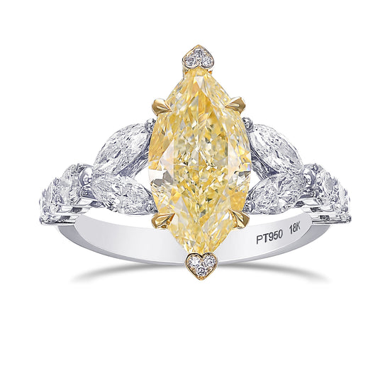 Light Yellow Marquise Side Stone Diamond Ring