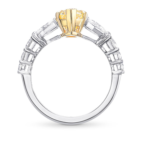 Light Yellow Marquise Side Stone Diamond Ring