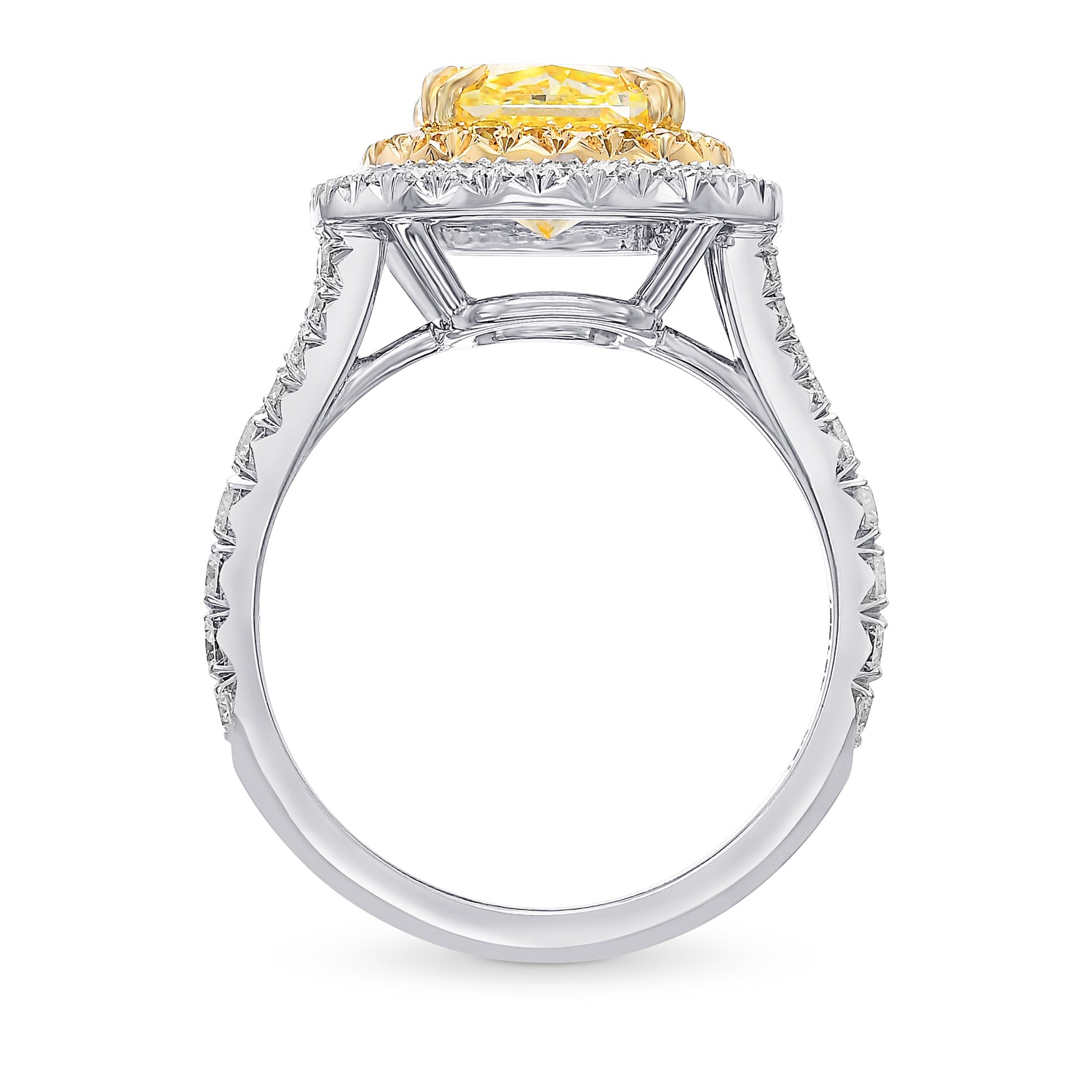 Fancy Intense Yellow Cushion Double Halo Diamond Ring