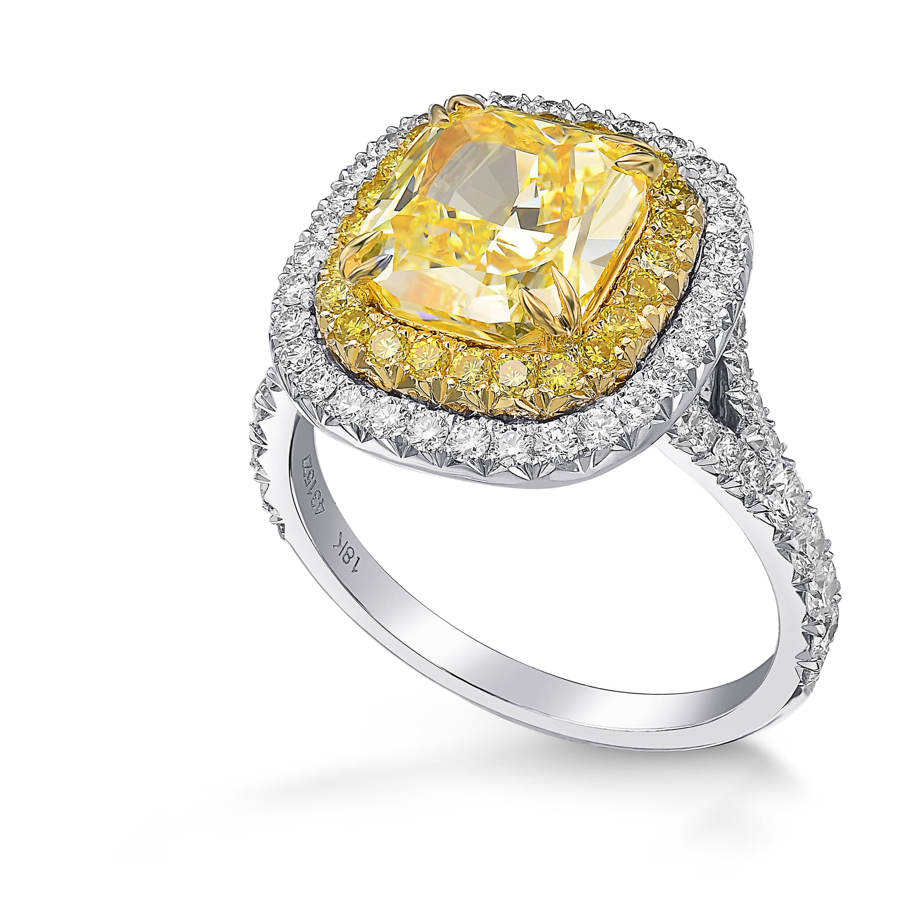 Fancy Intense Yellow Cushion Double Halo Diamond Ring