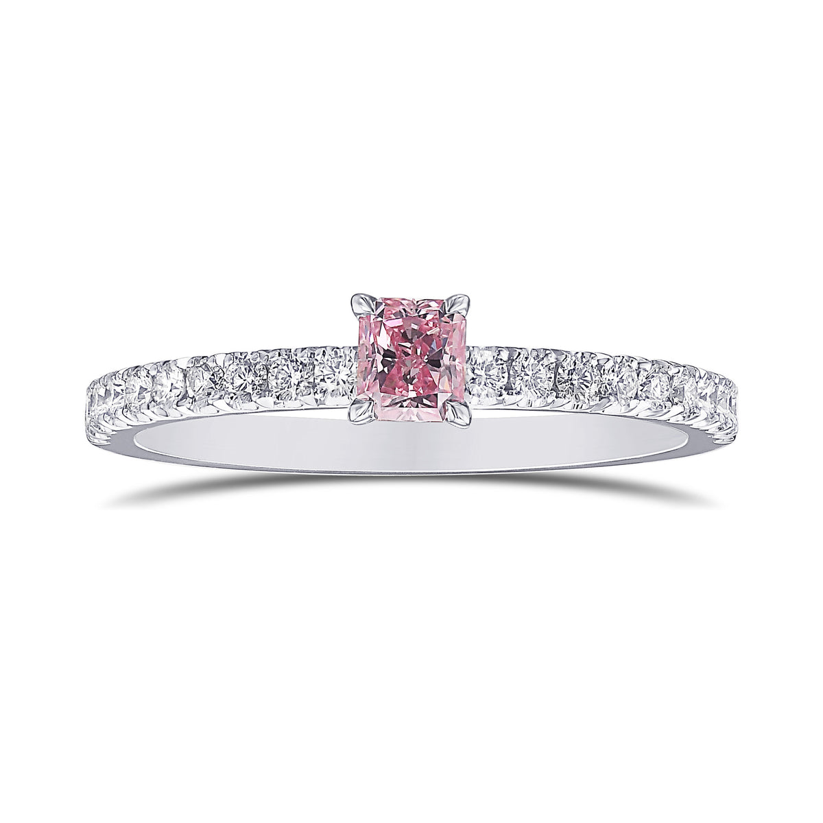 Argyle Fancy Intense Purplish Pink Radiant Diamond Side Stone Ring