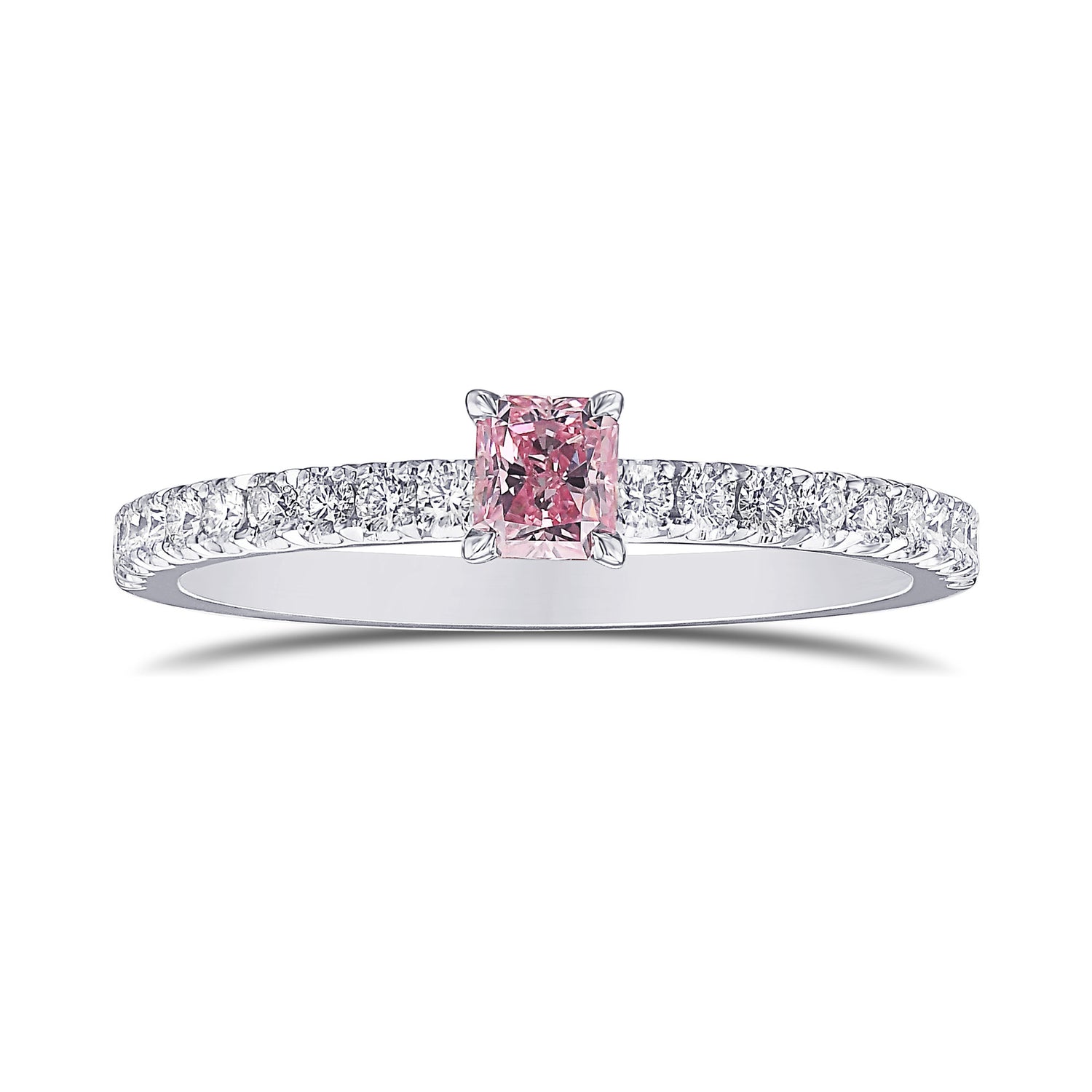 Argyle Fancy Intense Purplish Pink Radiant Diamond Side Stone Ring