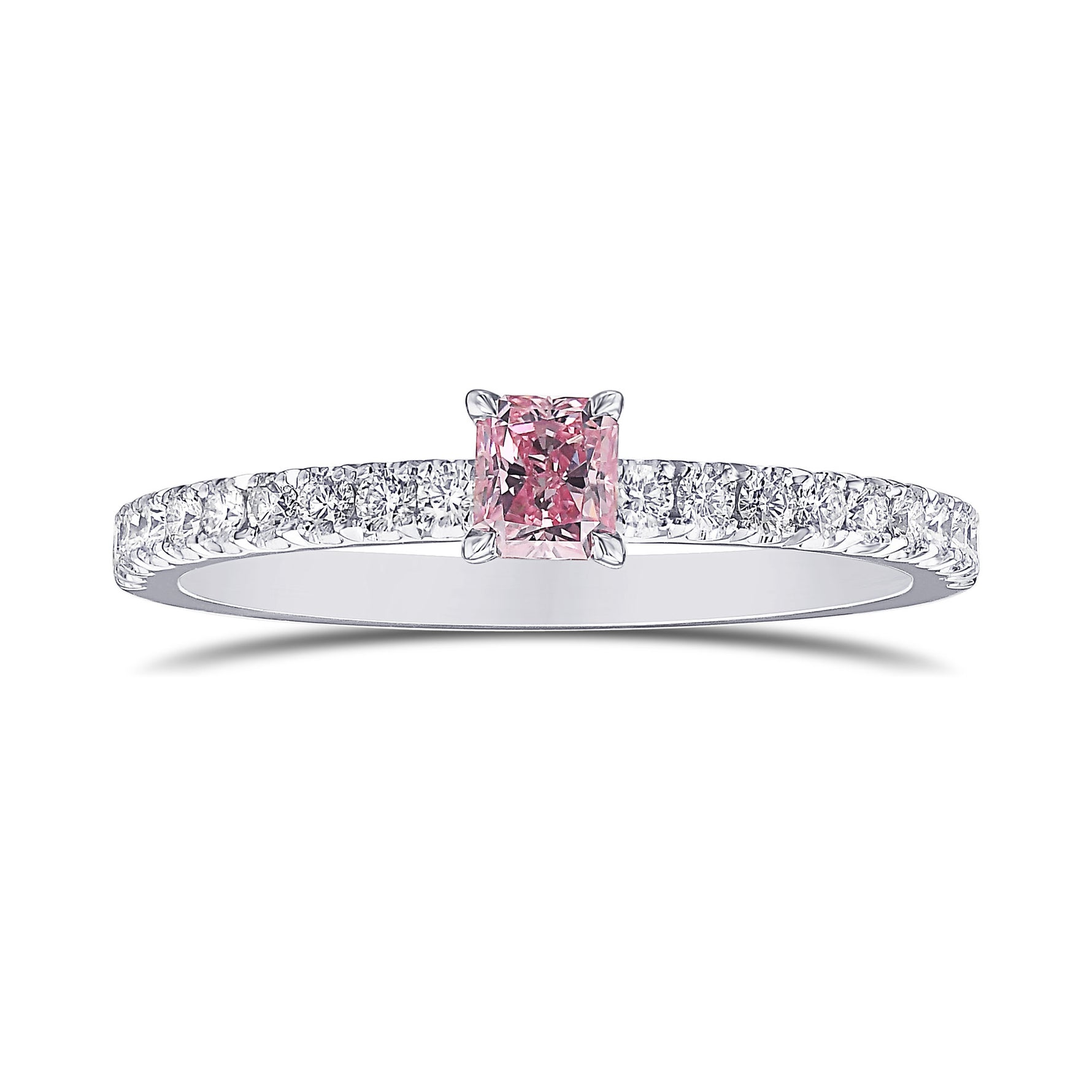Argyle Fancy Intense Purplish Pink Radiant Diamond Side Stone Ring