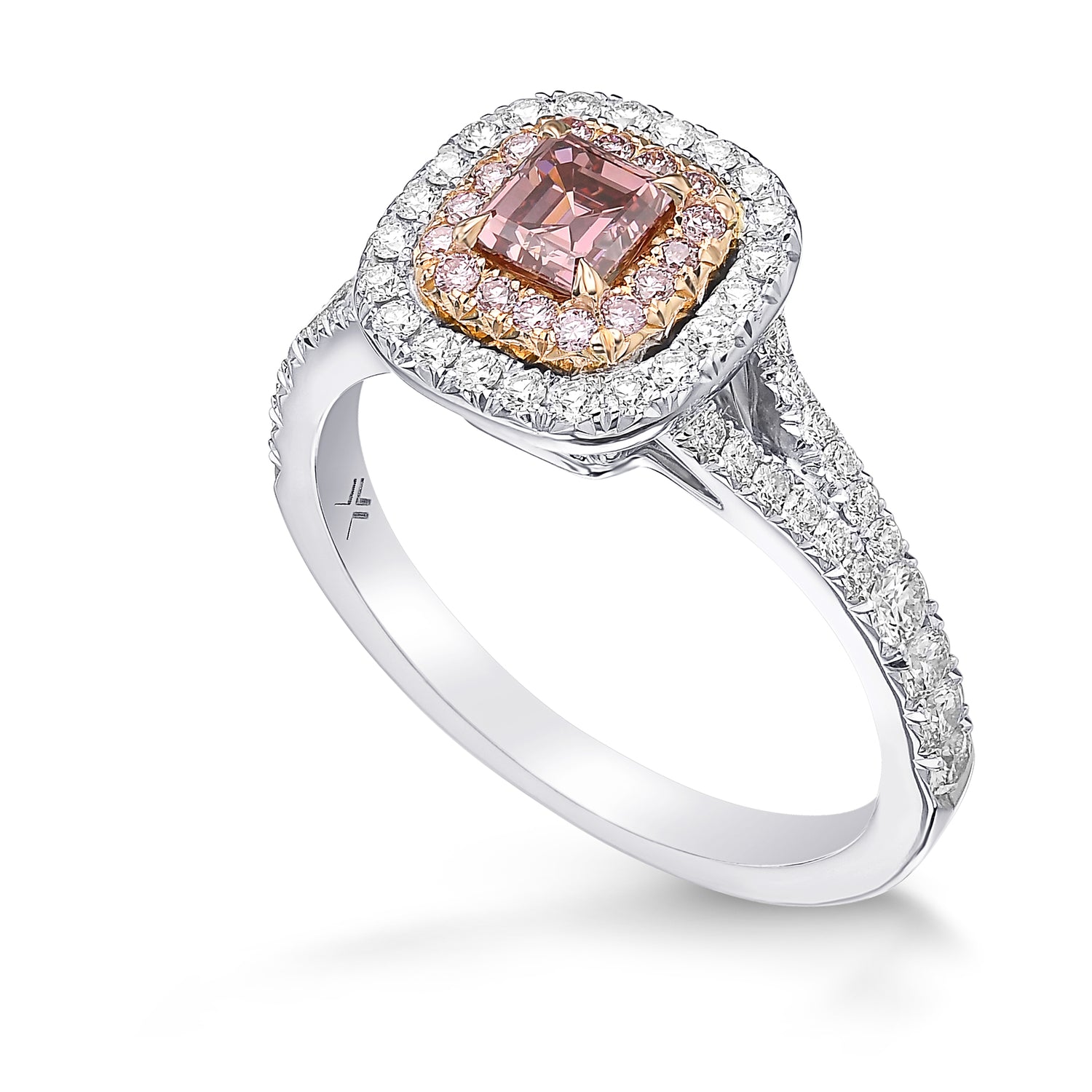 Fancy Intense Orangy Pink Double Halo Diamond Ring