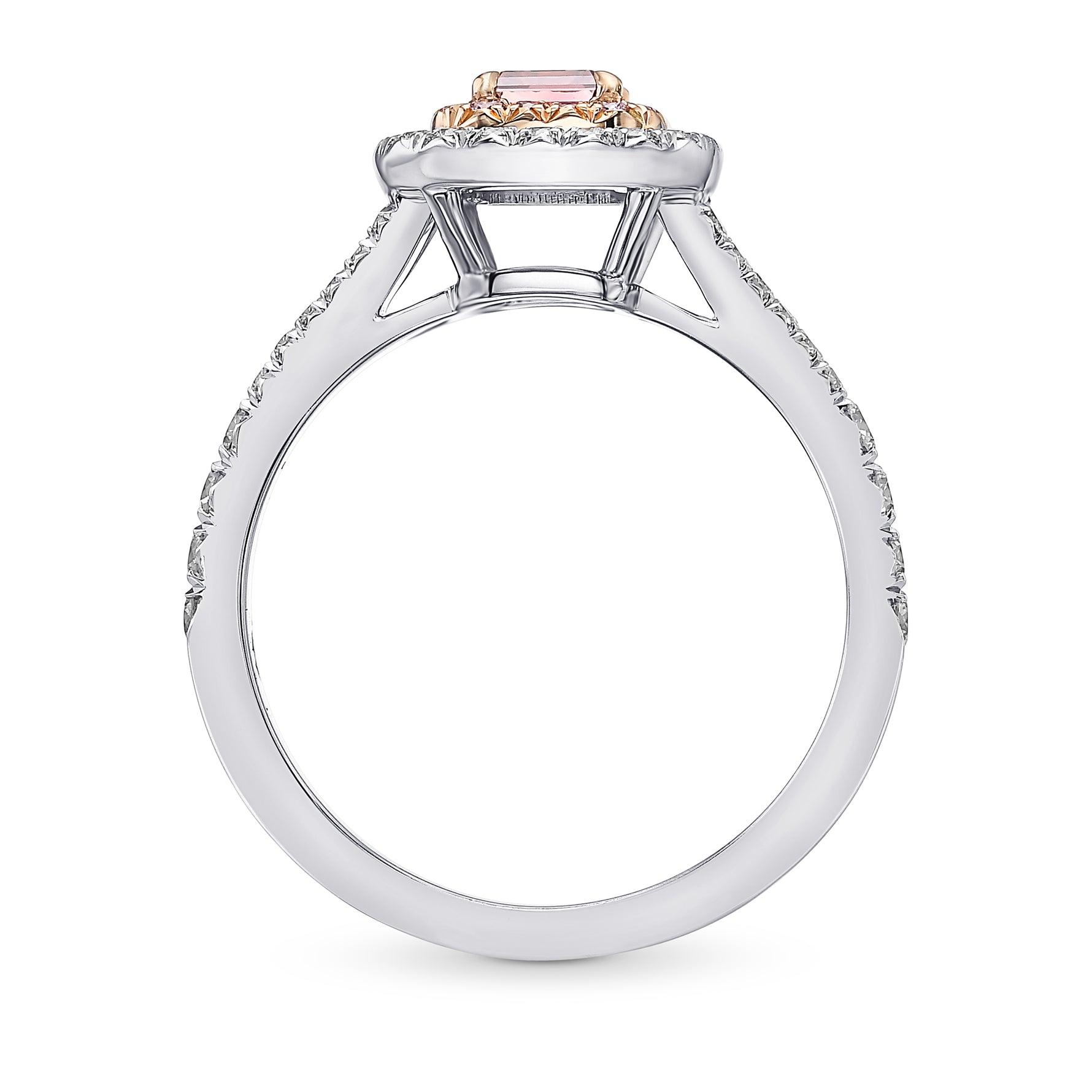 Fancy Intense Orangy Pink Double Halo Diamond Ring