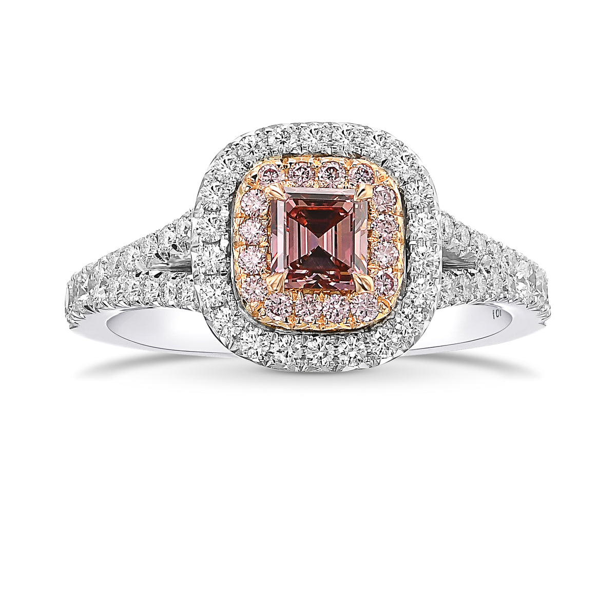 Fancy Intense Orangy Pink Double Halo Diamond Ring