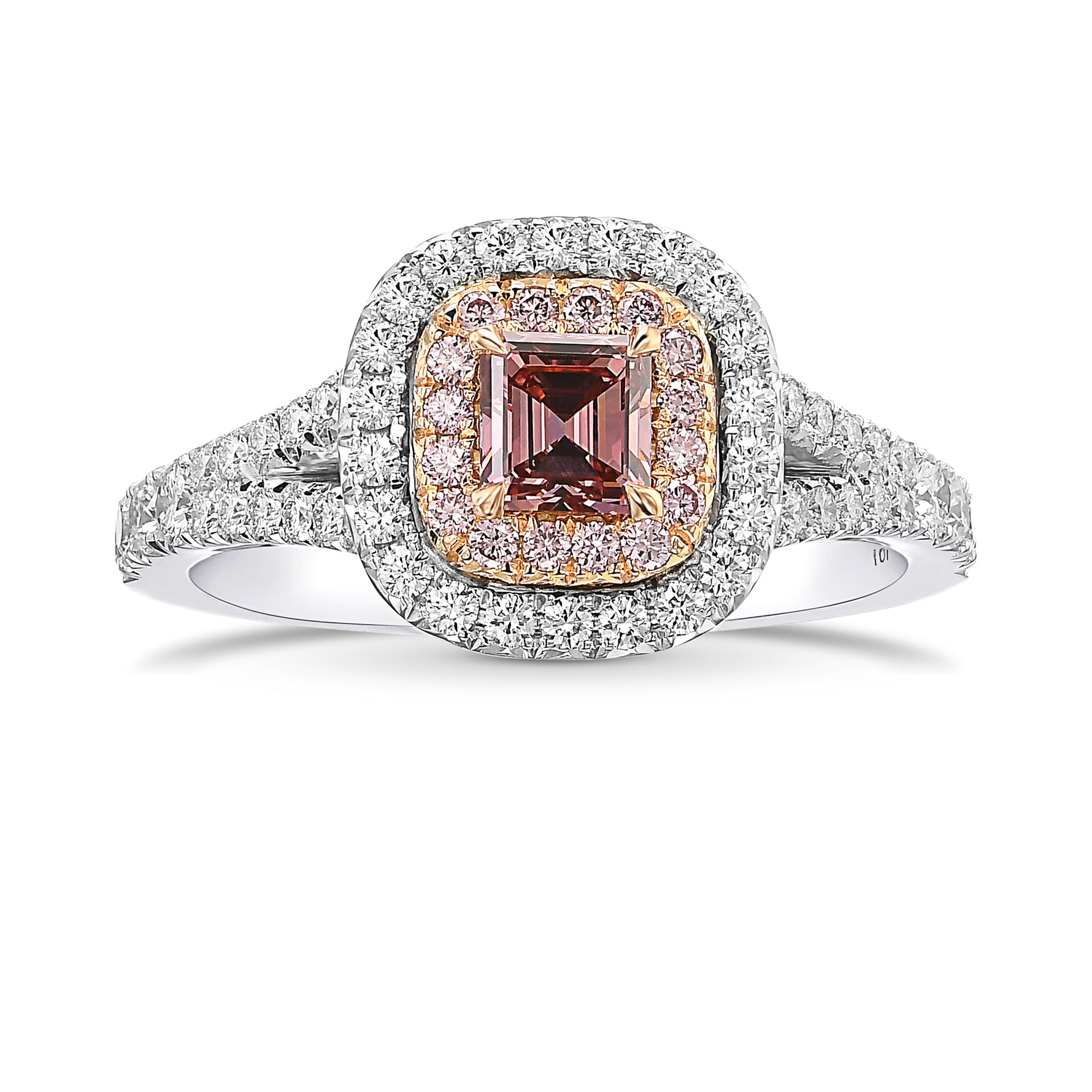Fancy Intense Orangy Pink Double Halo Diamond Ring