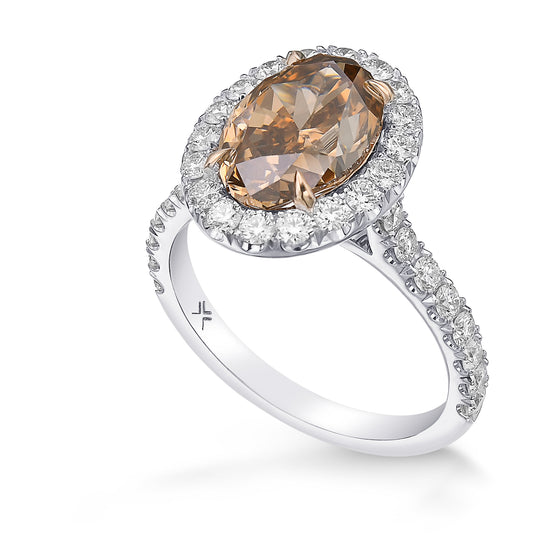 Fancy Orange Brown Oval Halo Diamond Ring