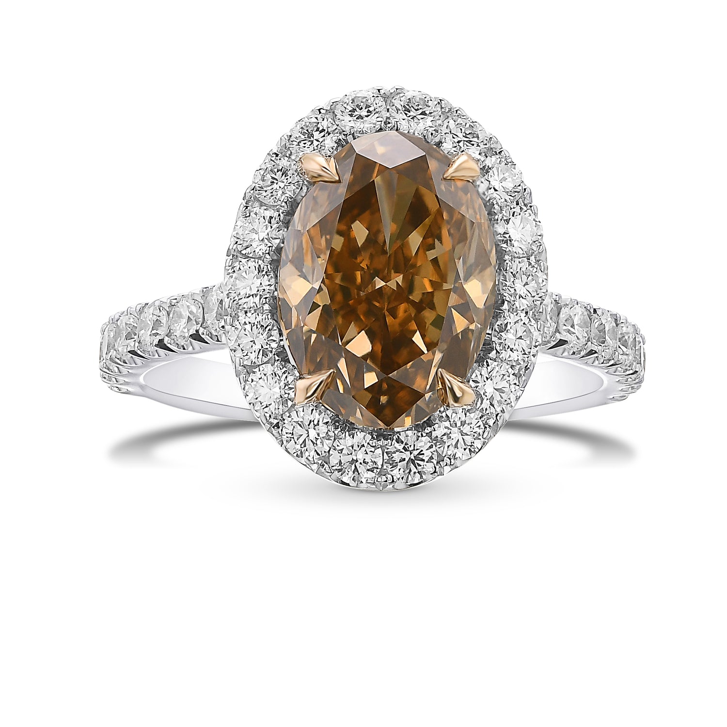Fancy Orange Brown Oval Halo Diamond Ring