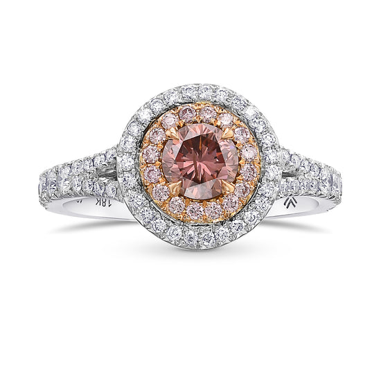 Fancy Deep Brownish Orangy Pink Round Double Halo Diamond Ring