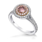 Fancy Deep Brownish Orangy Pink Round Double Halo Diamond Ring