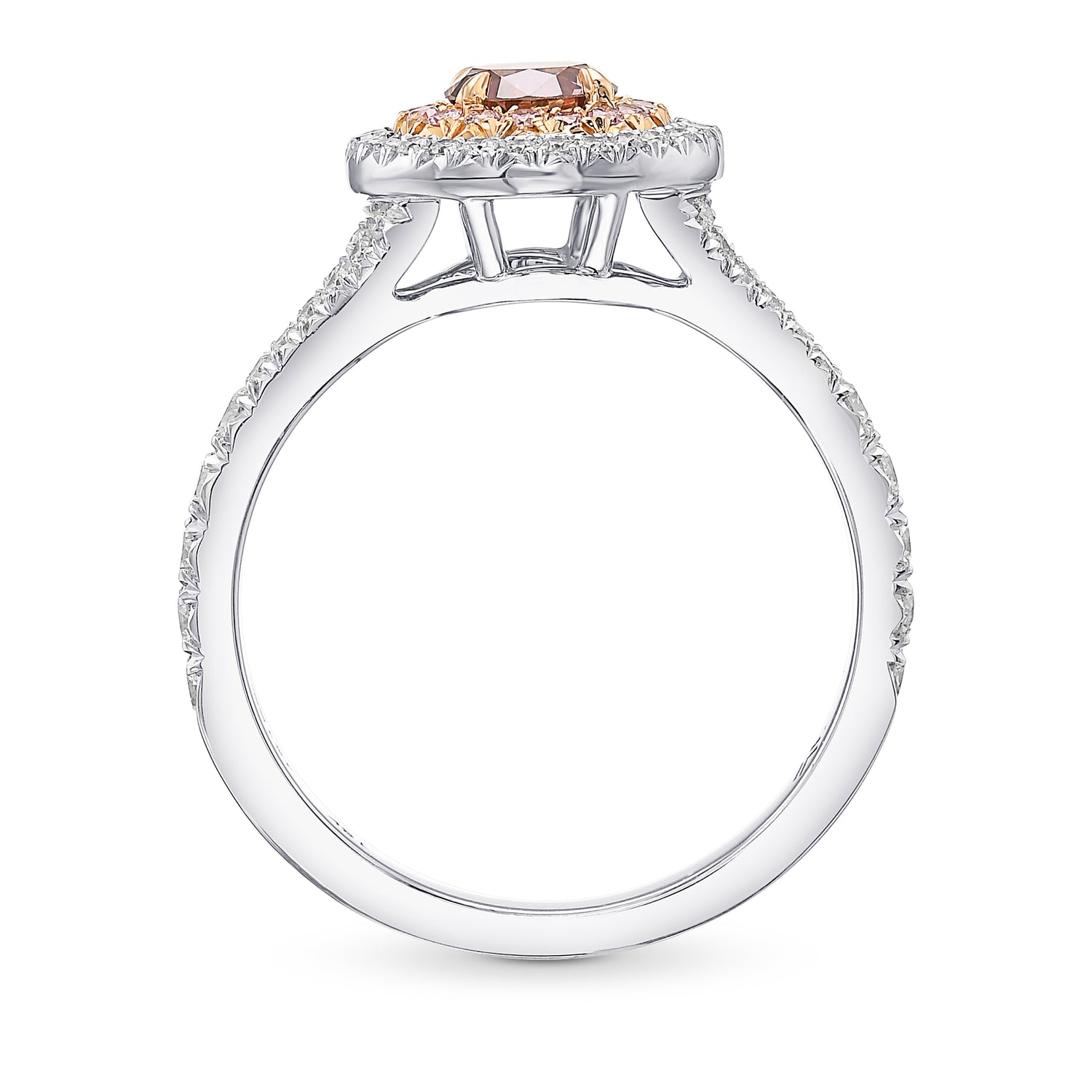 Fancy Deep Brownish Orangy Pink Round Double Halo Diamond Ring