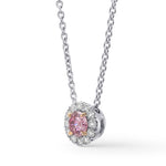 Fancy Intense Purplish Pink Round Diamond Halo Pendant. 