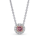 Fancy Intense Purplish Pink Round Diamond Halo Pendant. 
