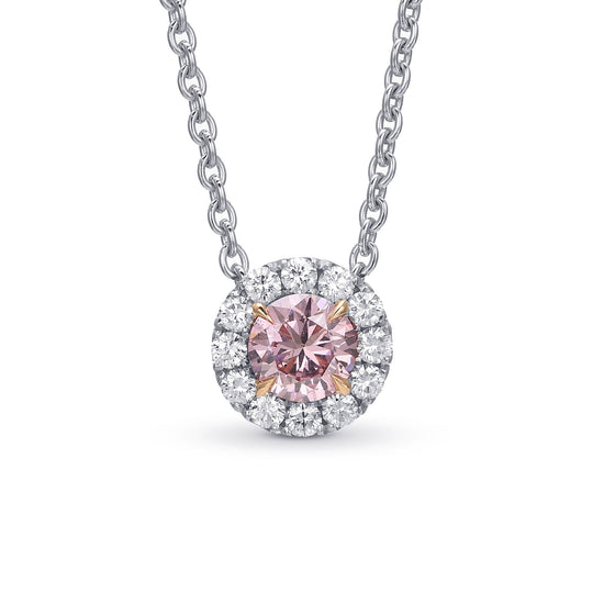 Fancy Intense Purplish Pink Round Diamond Halo Pendant