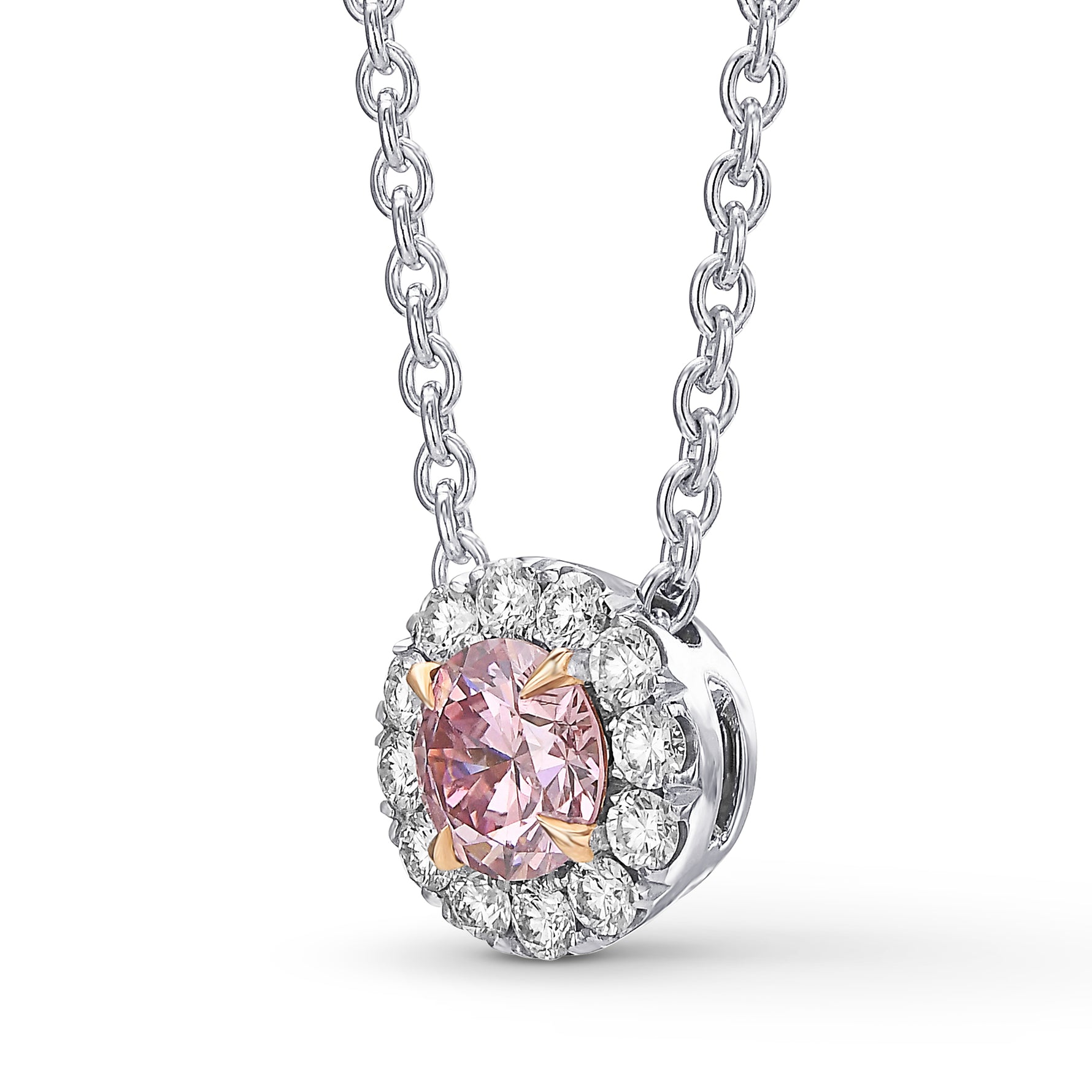 Fancy Intense Purplish Pink Round Diamond Halo Pendant