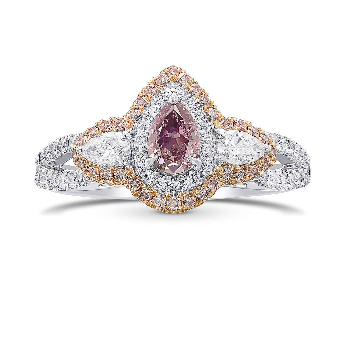 Fancy Deep Purple Pink Pear Double Halo Diamond Dress Ring