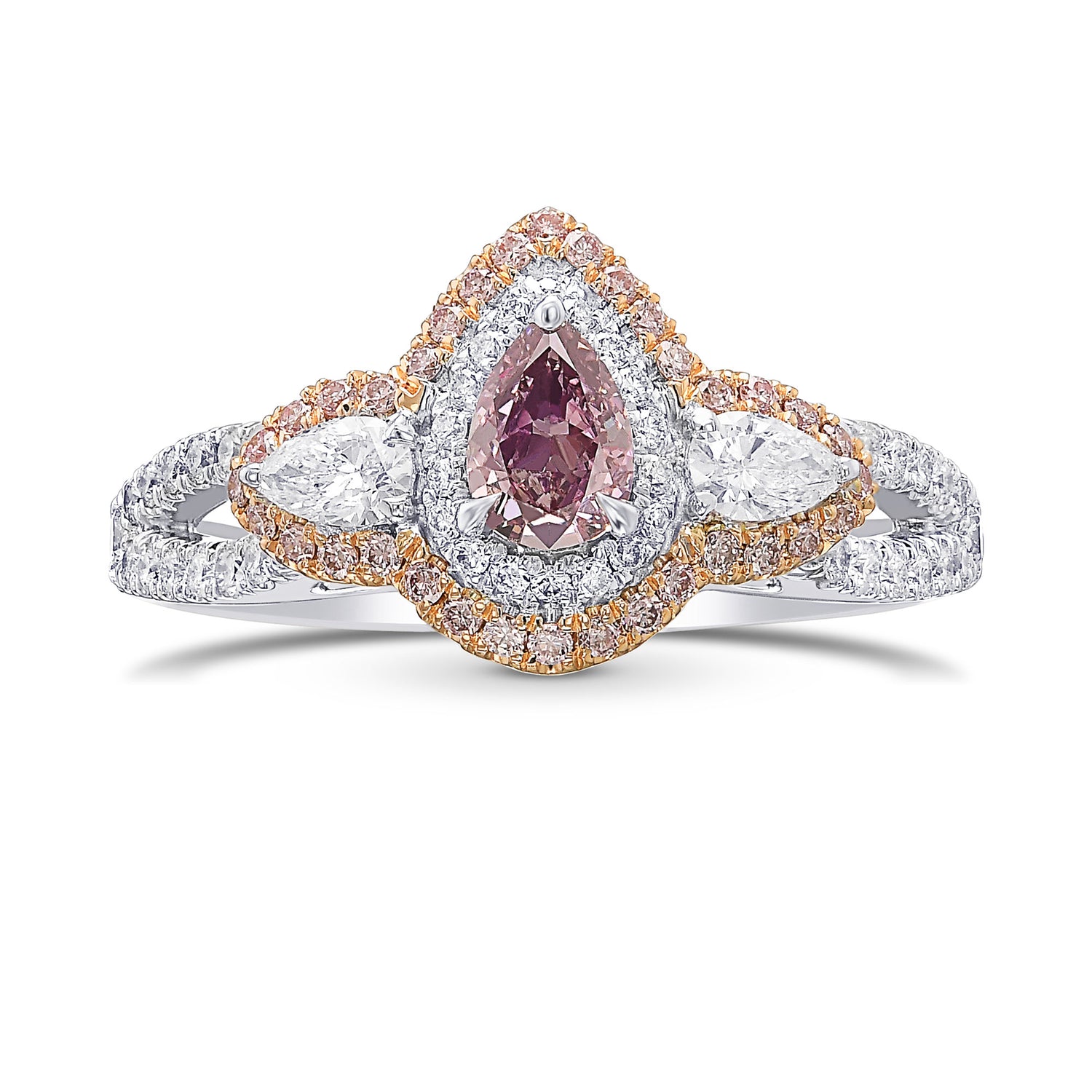 Fancy Deep Purple Pink Pear Double Halo Diamond Dress Ring