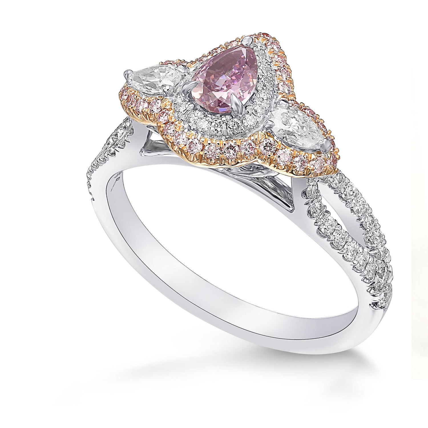 Fancy Deep Purple Pink Pear Double Halo Diamond Dress Ring