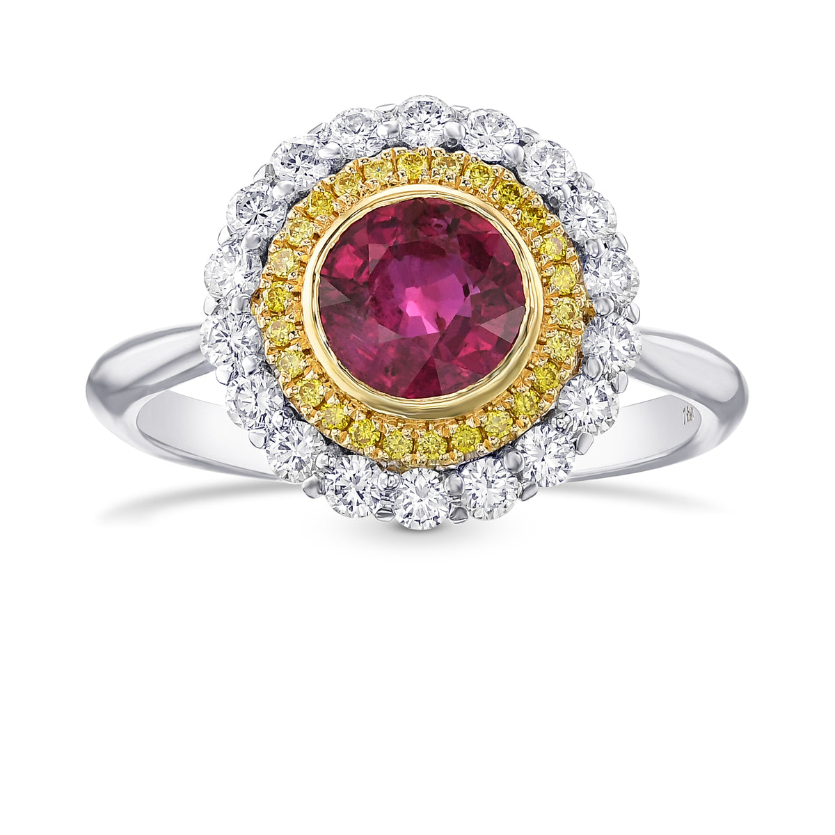 Ruby & Fancy Intense Yellow Diamond Halo Ring