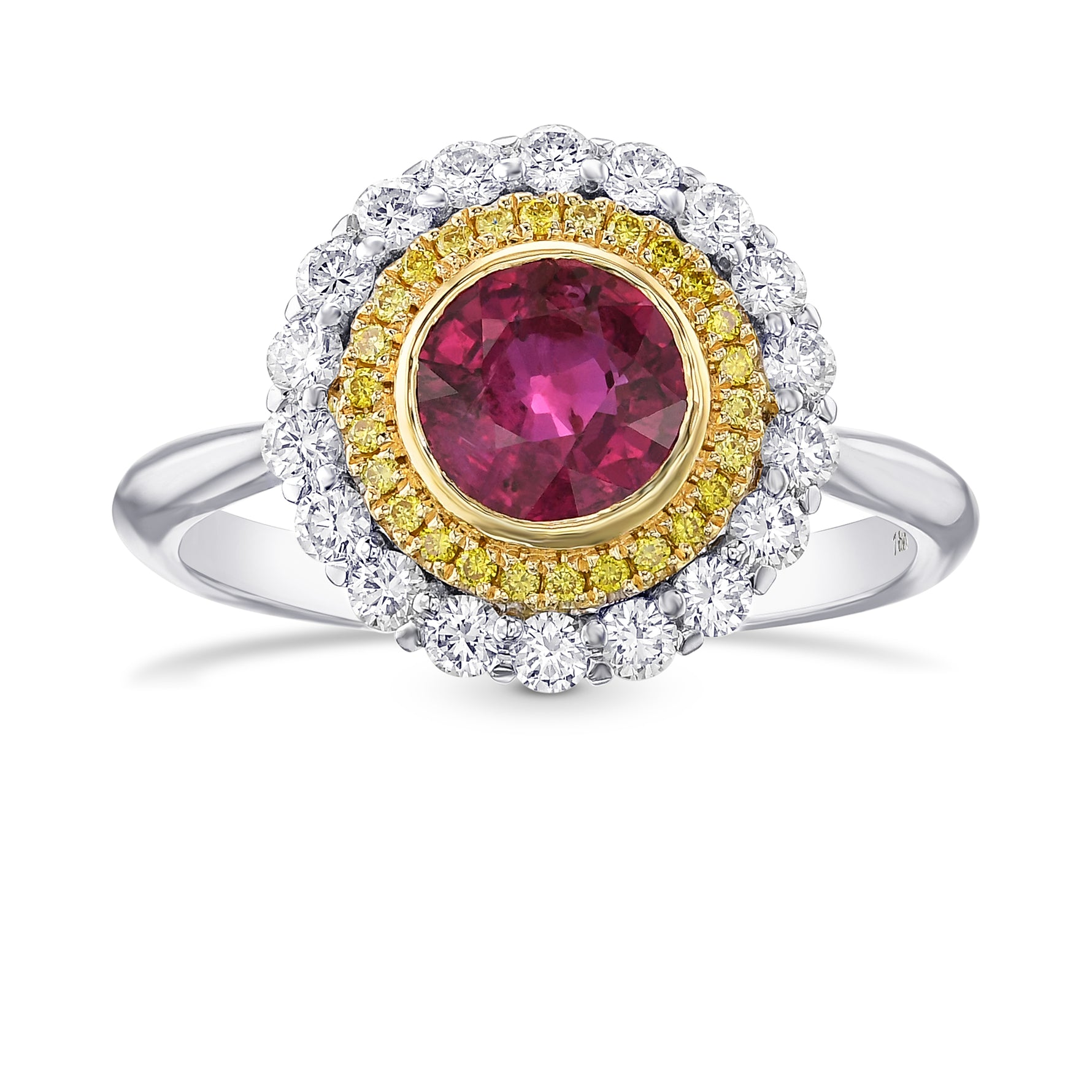 Ruby & Fancy Intense Yellow Diamond Halo Ring