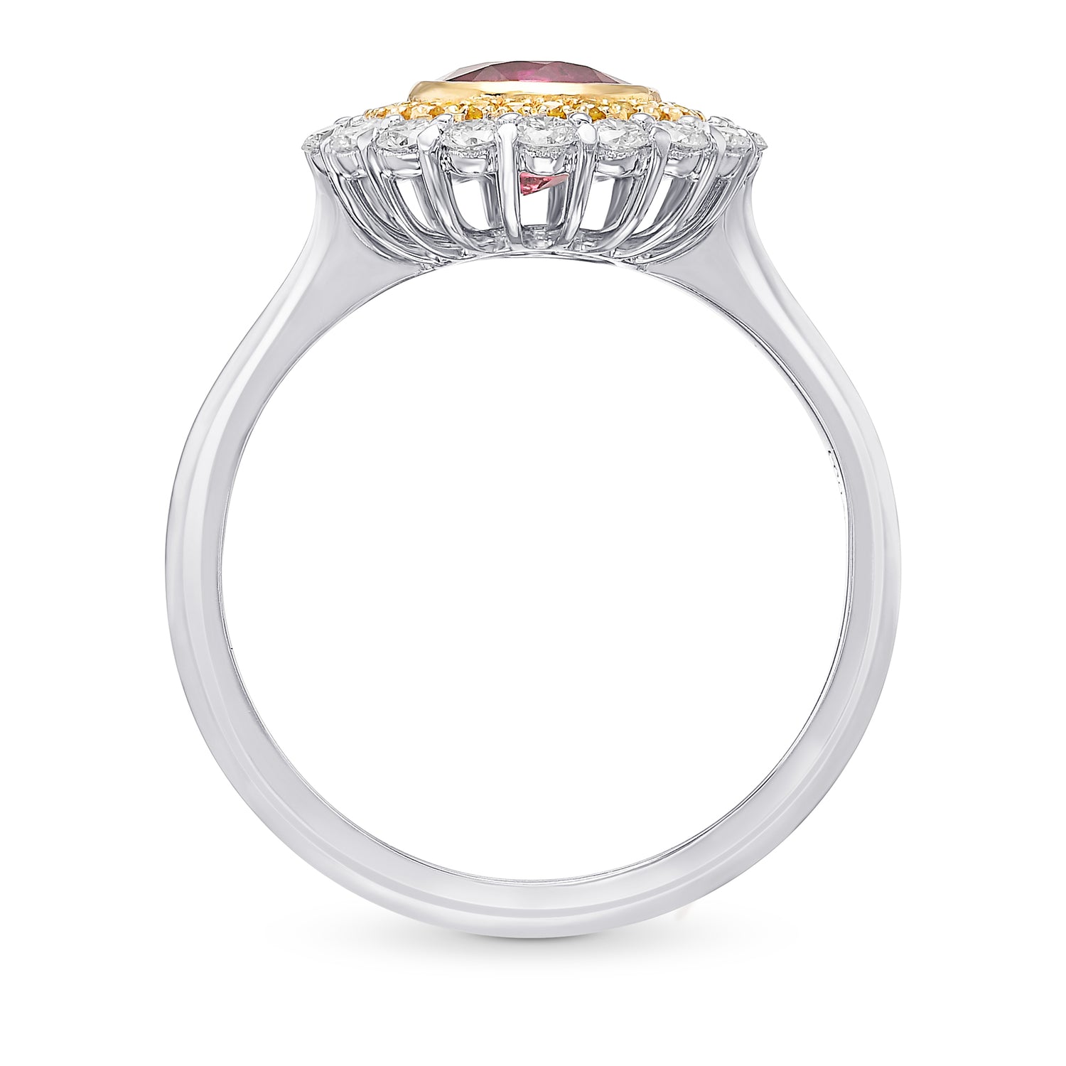 Ruby & Fancy Intense Yellow Diamond Halo Ring