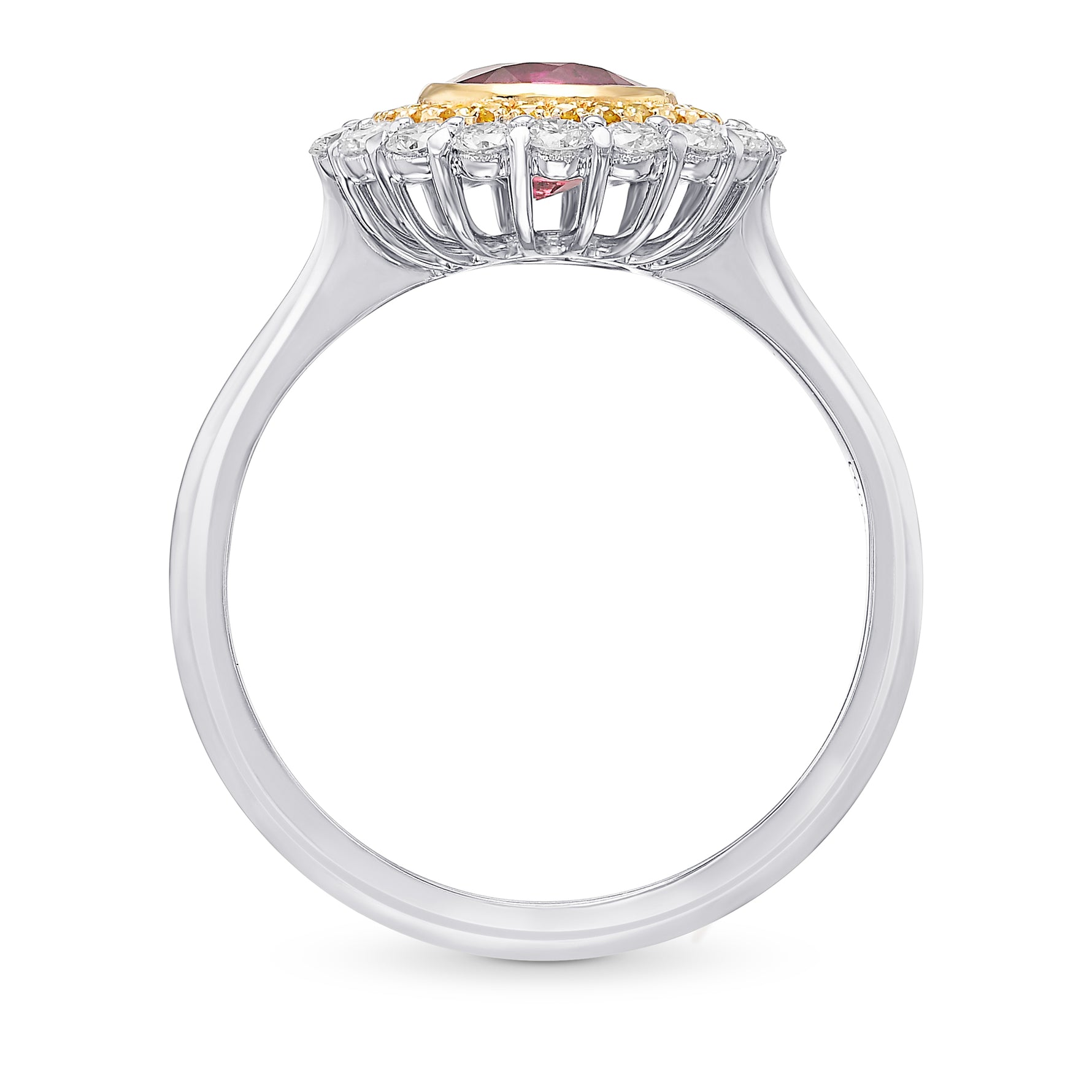 Ruby & Fancy Intense Yellow Diamond Halo Ring