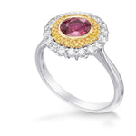 Ruby & Fancy Intense Yellow Diamond Halo Ring
