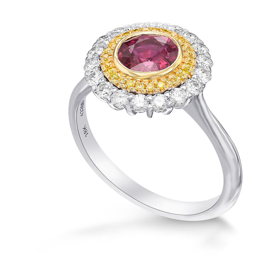Ruby & Fancy Intense Yellow Diamond Halo Ring