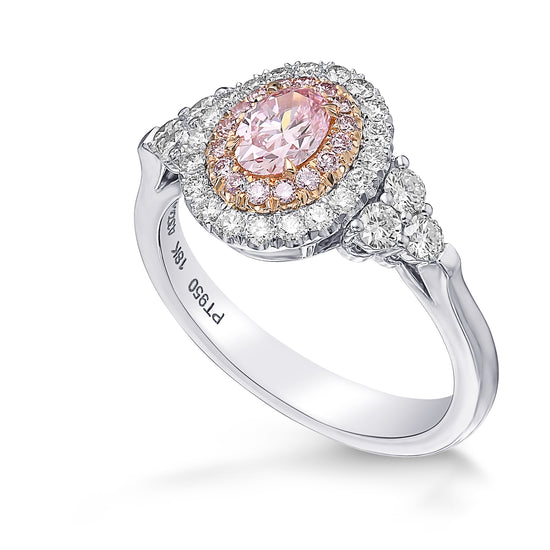 Fancy Intense Purplish Pink Oval Diamond Double Halo Side-stone Ring