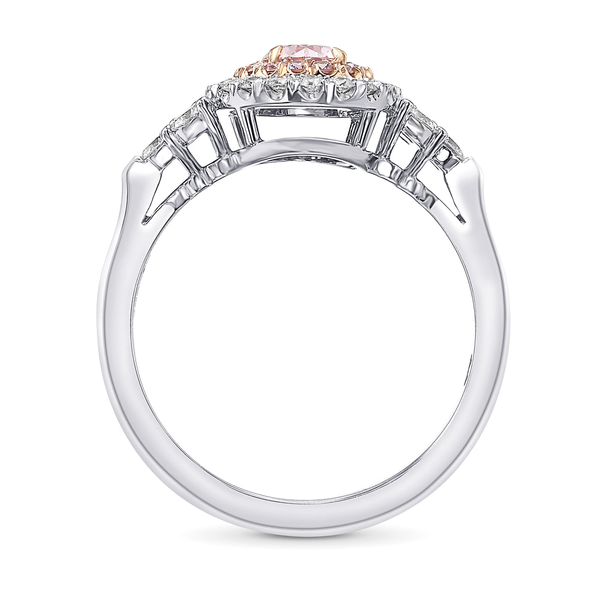 Fancy Intense Purplish Pink Oval Diamond Double Halo Side-stone Ring