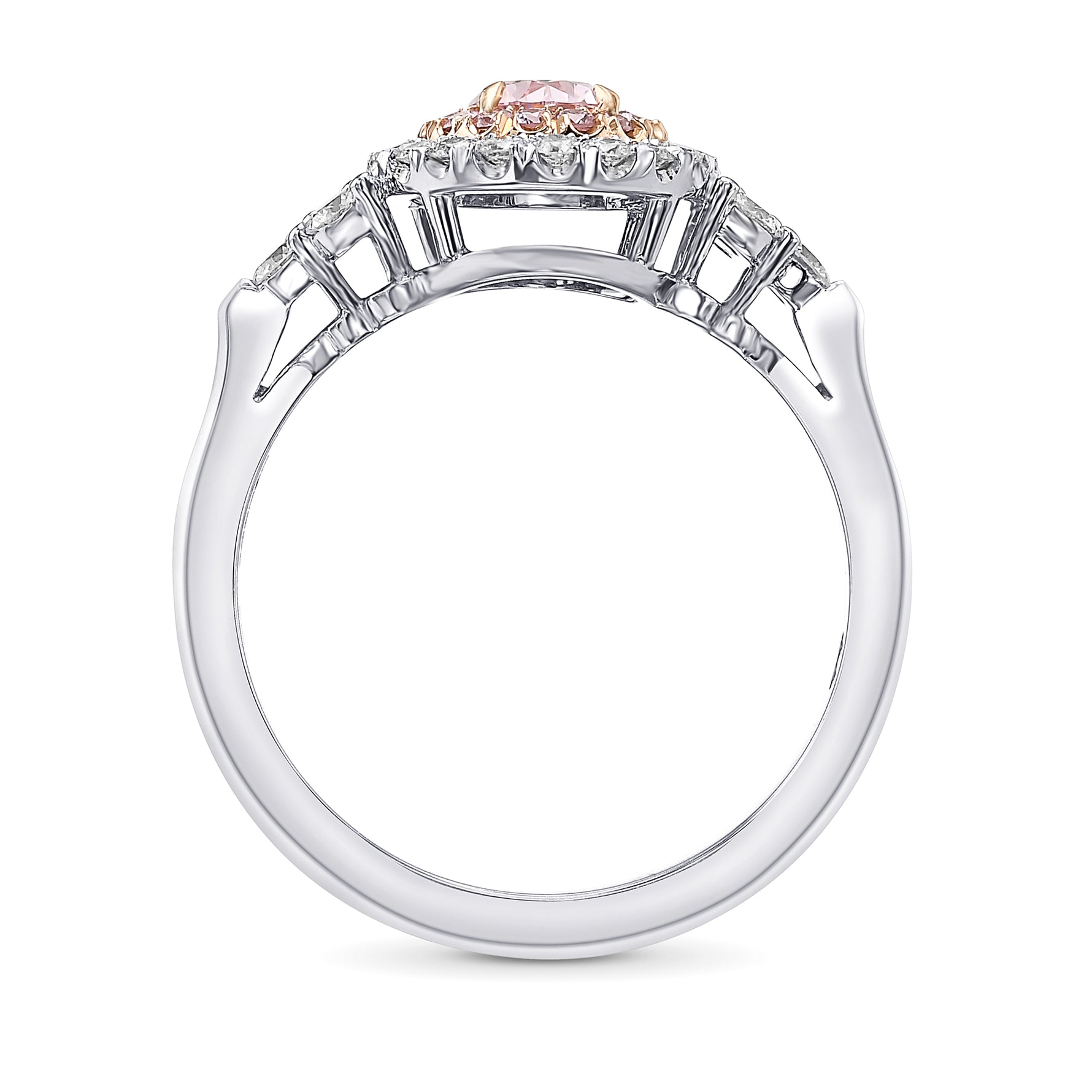 Fancy Intense Purplish Pink Oval Diamond Double Halo Side-stone Ring