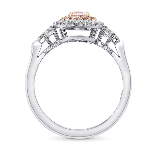 Fancy Intense Purplish Pink Oval Diamond Double Halo Side-stone Ring
