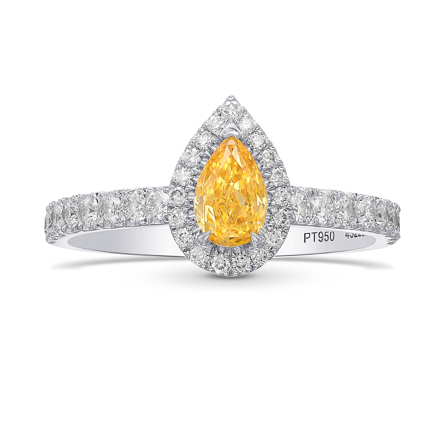 Fancy Intense Yellow Orange Pear Halo Diamond Ring