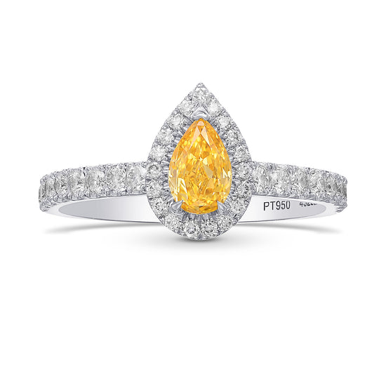 Fancy Intense Yellow Orange Pear Halo Diamond Ring
