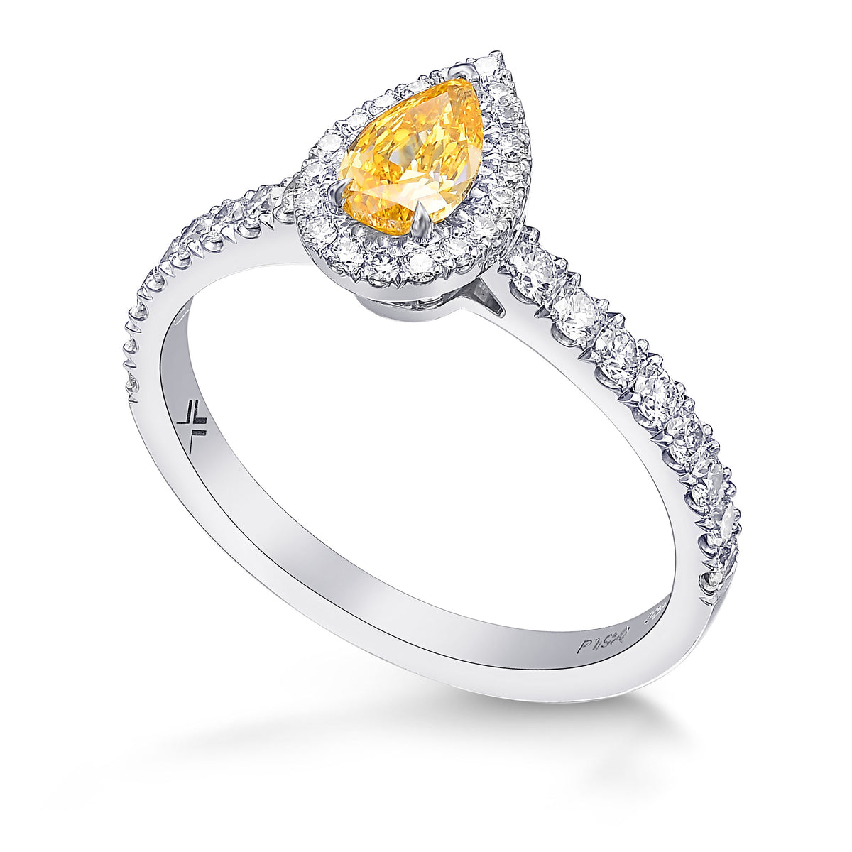 Fancy Intense Yellow Orange Pear Halo Diamond Ring