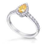 Fancy Intense Yellow Orange Pear Halo Diamond Ring