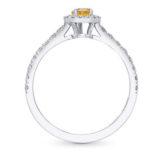 Fancy Intense Yellow Orange Pear Halo Diamond Ring