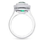 Colombian Green Oval Shape Emerald and Diamond Halo Ring